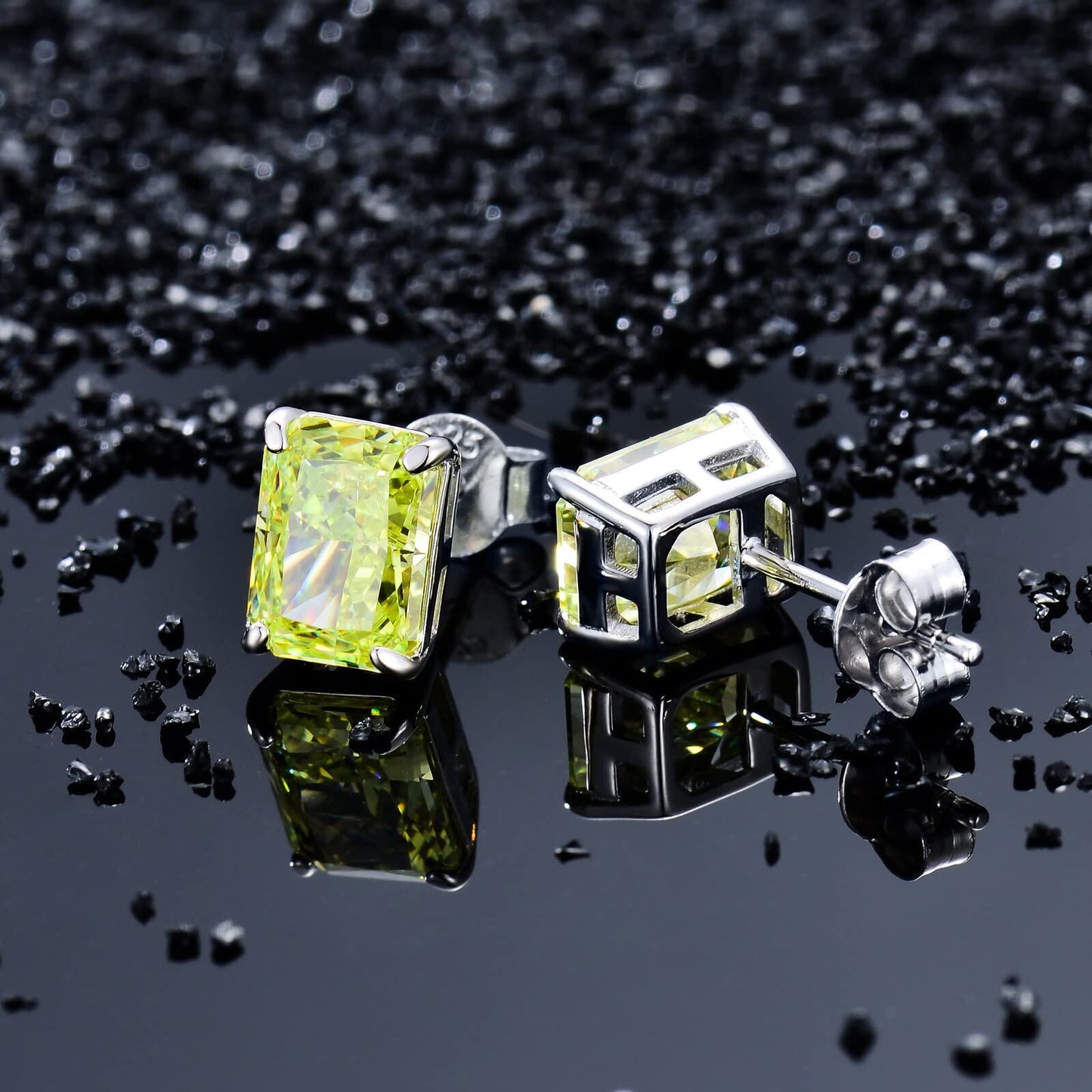 925 Sterling Silver Yellow Emerald Cut CZ Stud Earrings for Women Her Mom Girls