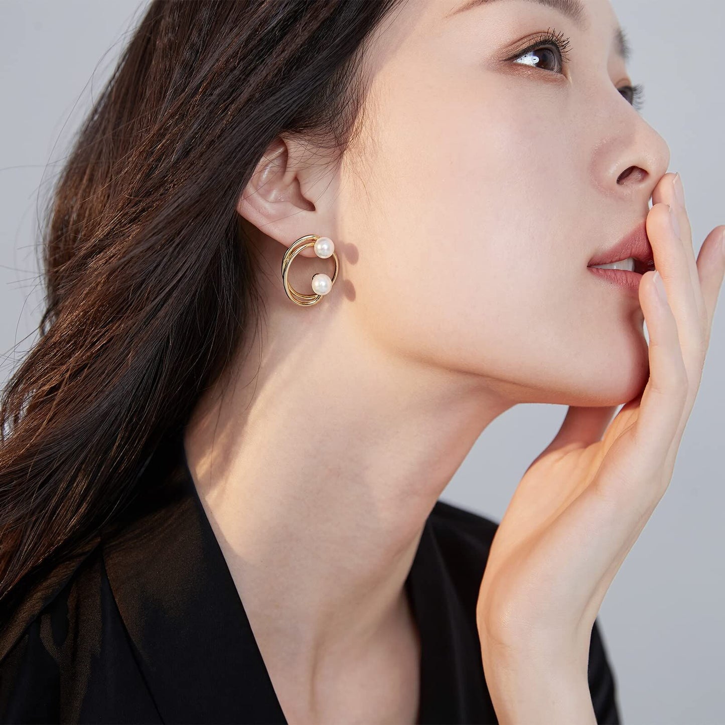 925 Sterling Silver Gold Plated Circle Pearl Cluster Stud Earrings for Women Hypoallergenic