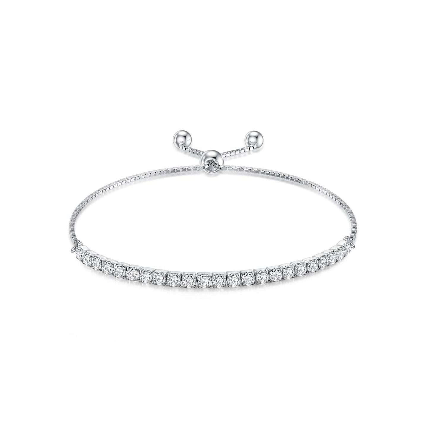 925 Sterling Silver Cubic Zirconia Adjustable Tennis Bracelet for Women
