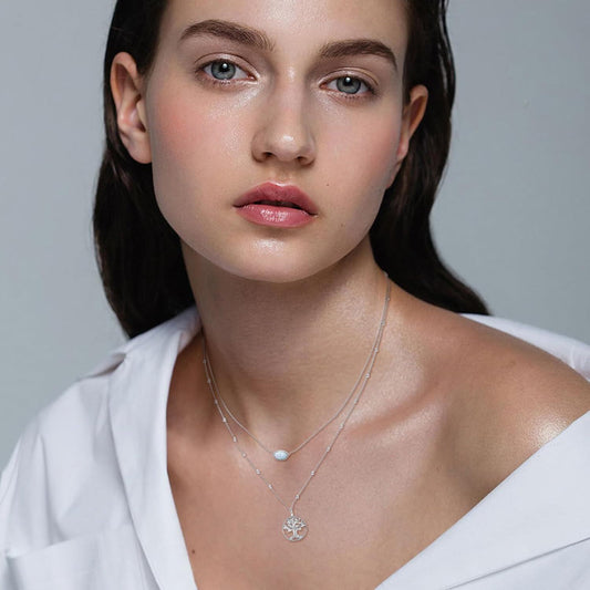 925 Sterling Silver Tree of Life Opal Pendant Layered Choker Necklaces for Women Gifts