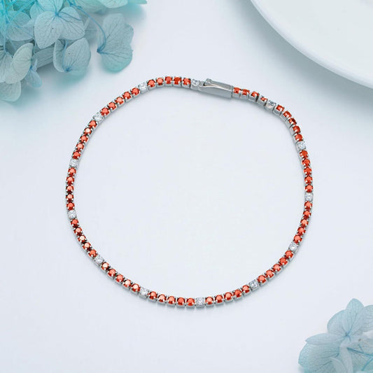 925 Sterling Silver AAAA+ CZ Orange & White Tennis Bracelet