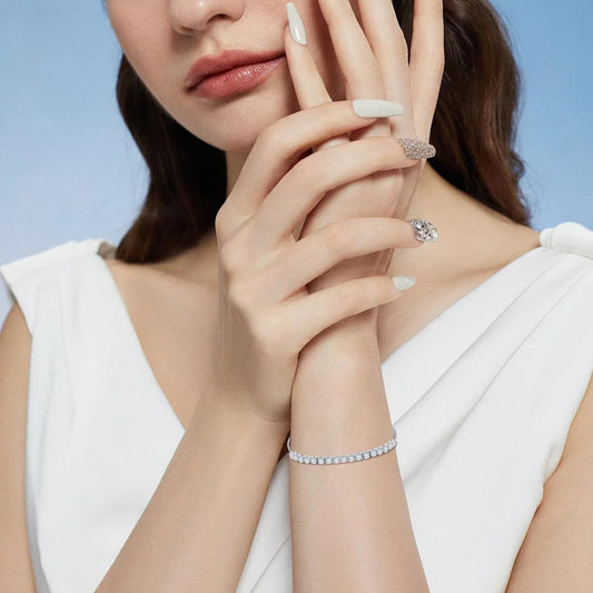 925 Sterling Silver Cubic Zirconia Adjustable Tennis Bracelet for Women