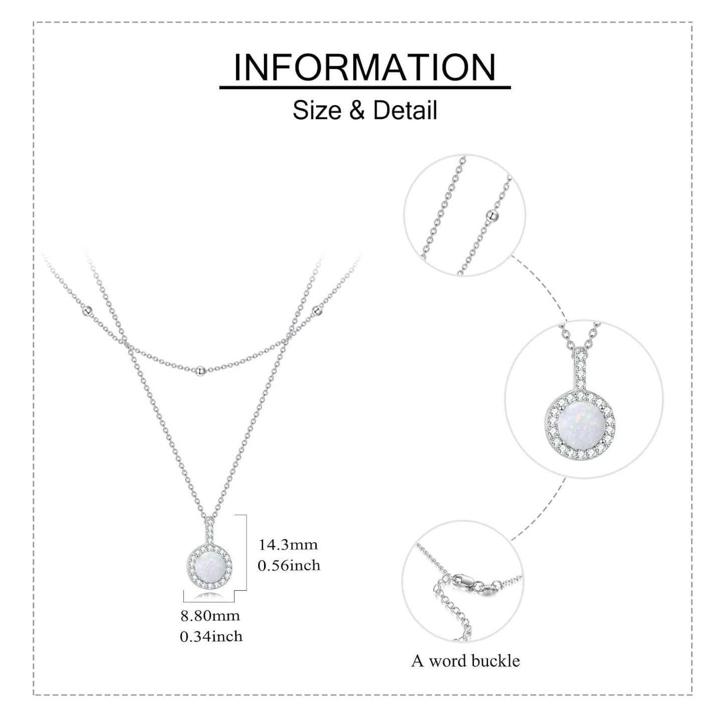 925 Sterling Silver Layered Necklace with Opal Pendant s for Women