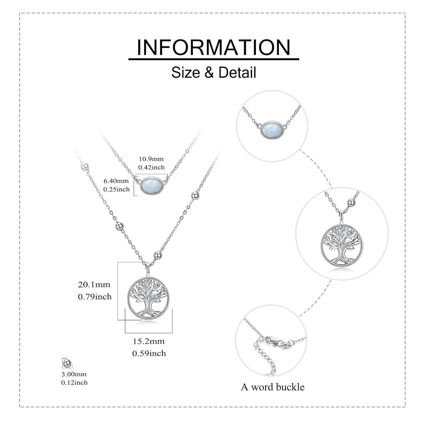 925 Sterling Silver Tree of Life Opal Pendant Layered Choker Necklaces for Women Gifts
