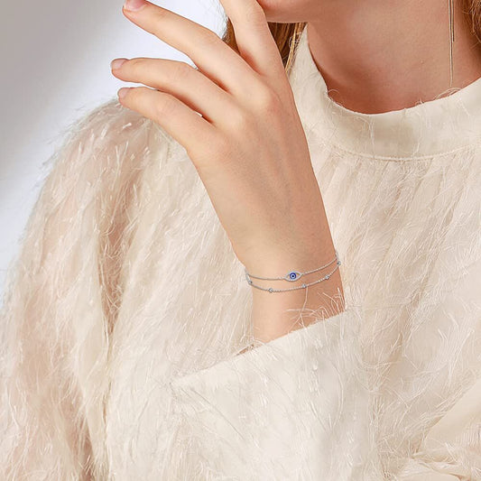 925 Sterling Silver Evil Eye Bracelet with Adjustable Chain Christmas s for Women