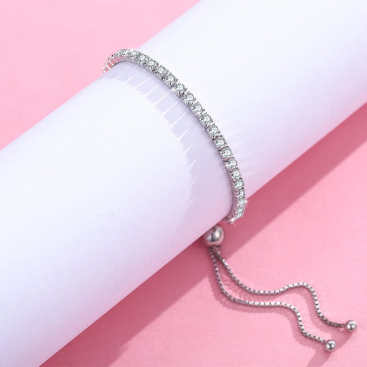 925 Sterling Silver Cubic Zirconia Tennis Bracelet with Adjustable Closure - Elegant Gift for Her