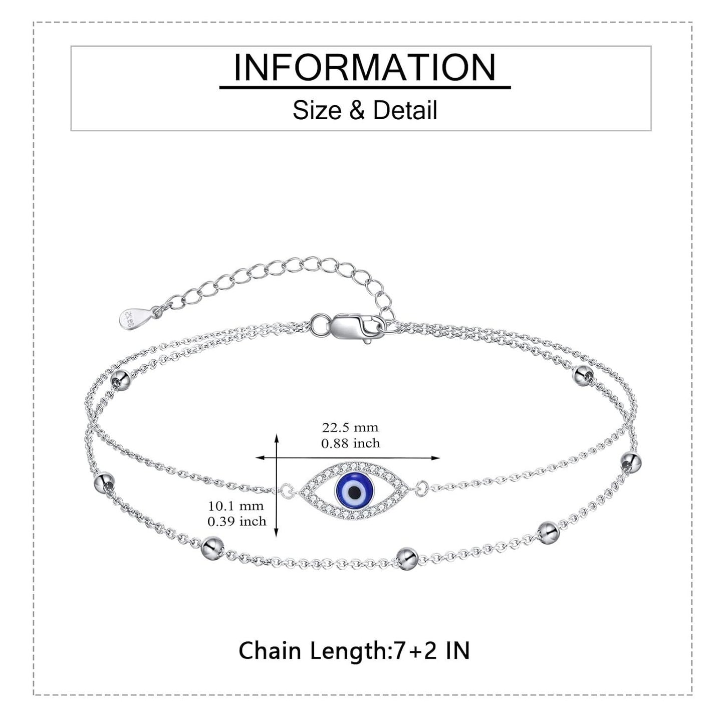 925 Sterling Silver Evil Eye Bracelet with Adjustable Chain Christmas s for Women