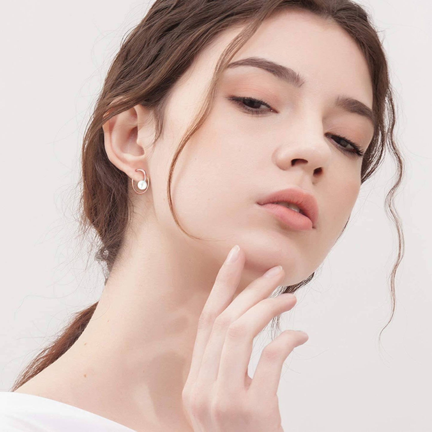 925 Sterling Silver White Freshwater Cultured Pearl Spiral Hoop Earrings for Women