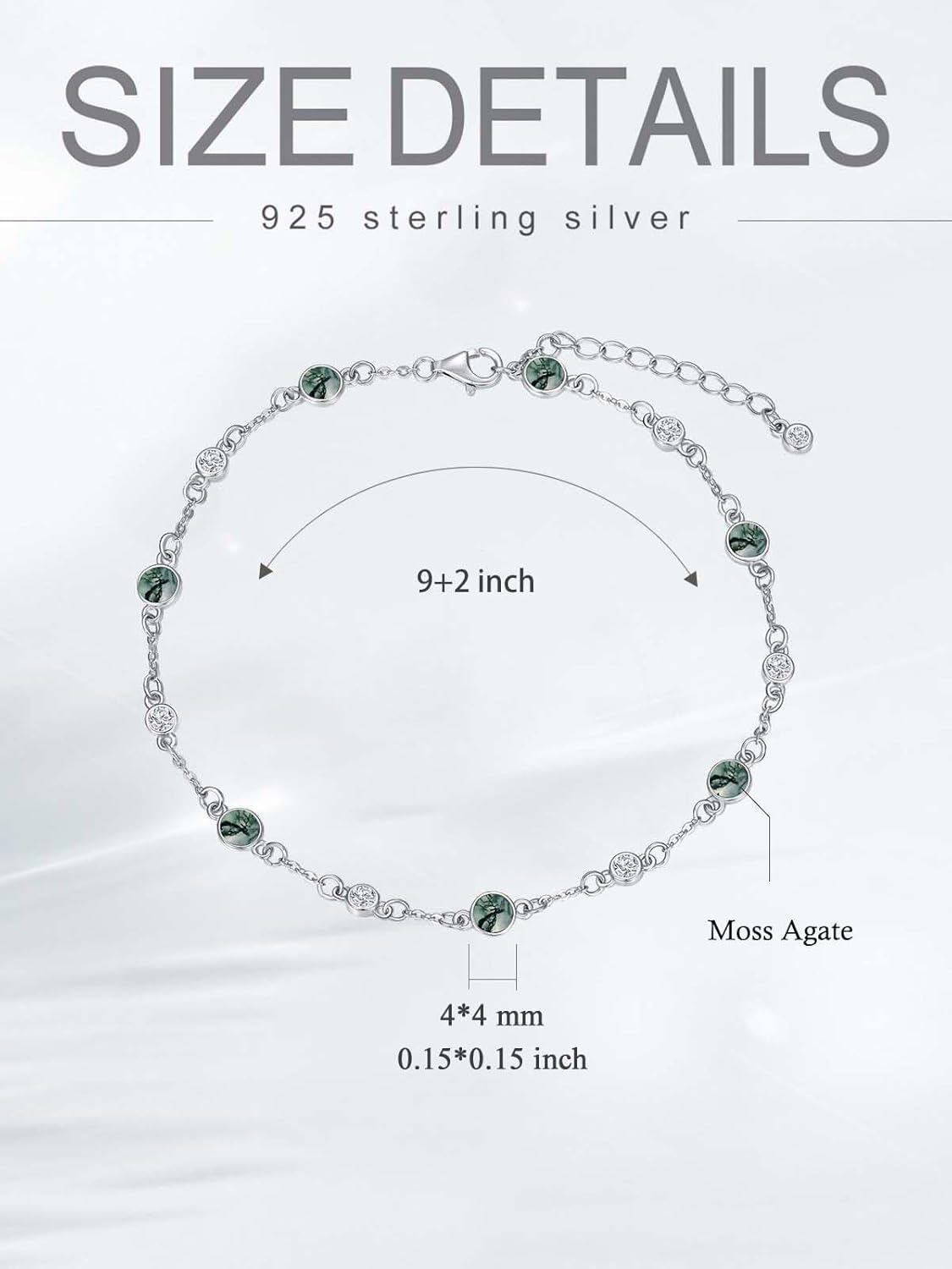 925 Sterling Silver Turquoise Beaded Chain Anklet Bracelet for Women