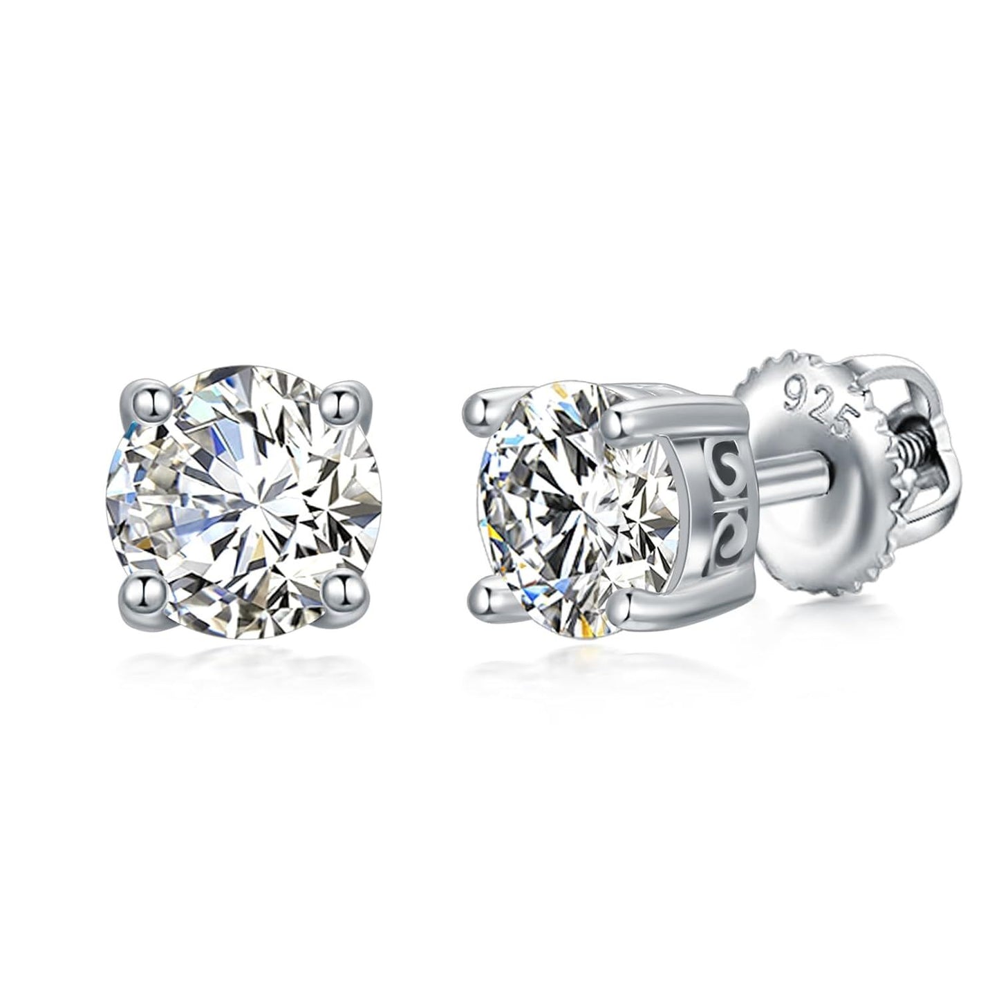 18K White Gold Plated 925 Sterling Silver Moissanite 2ct D VVS1 Round Stud Earrings