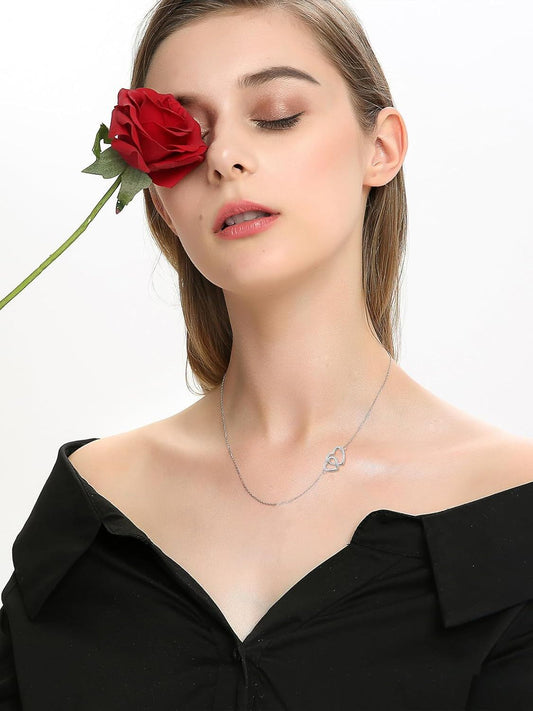 925 Sterling Silver Twin Hearts Choker Necklace - Symbol of Love & Connection