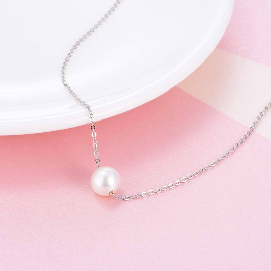 925 Sterling Silver Single Pearl Choker Necklace for Women 7-8mm Freshwater Cultured Pearls Wedding Bridesmaids Anniversary 14 16 18 inch