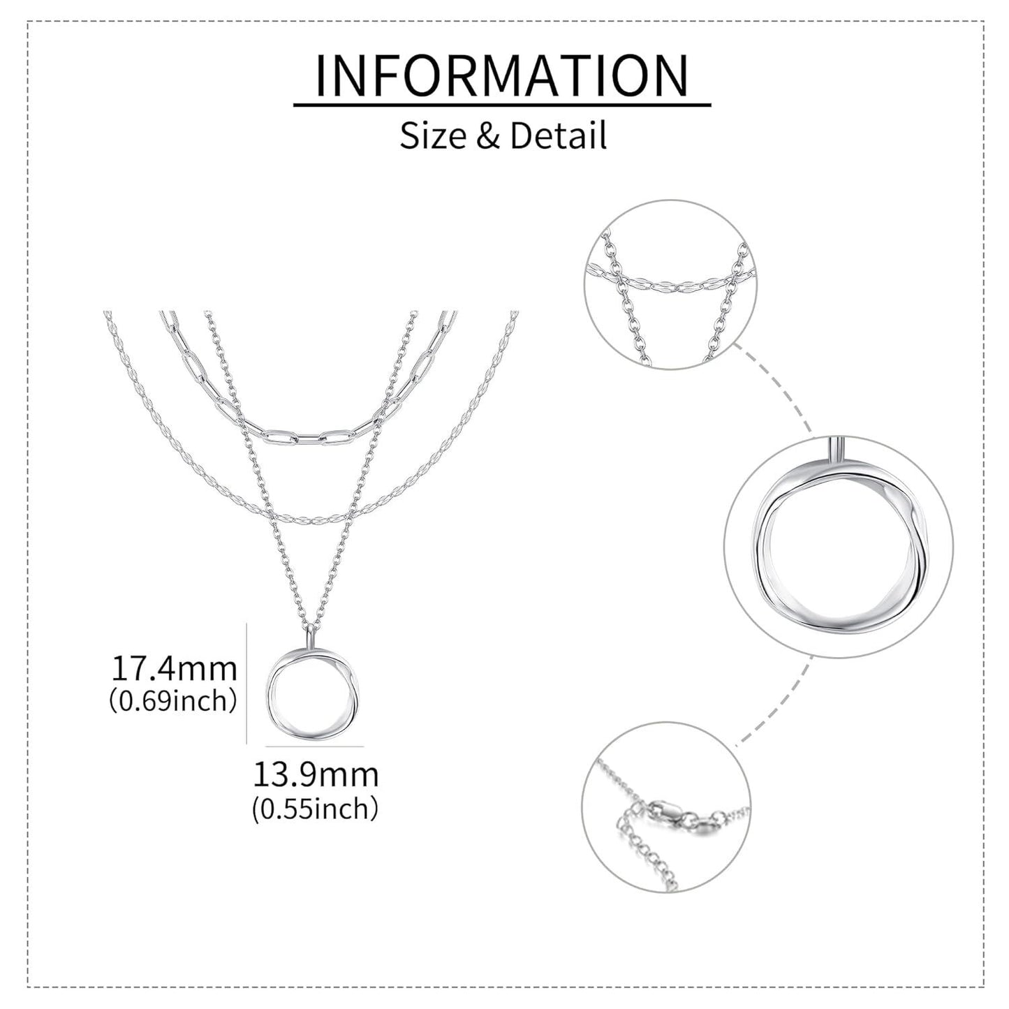 925 Sterling Silver Bohemian Layered Necklace with Triangular Pendant and Chain - Holiday Gift Ideas for Her