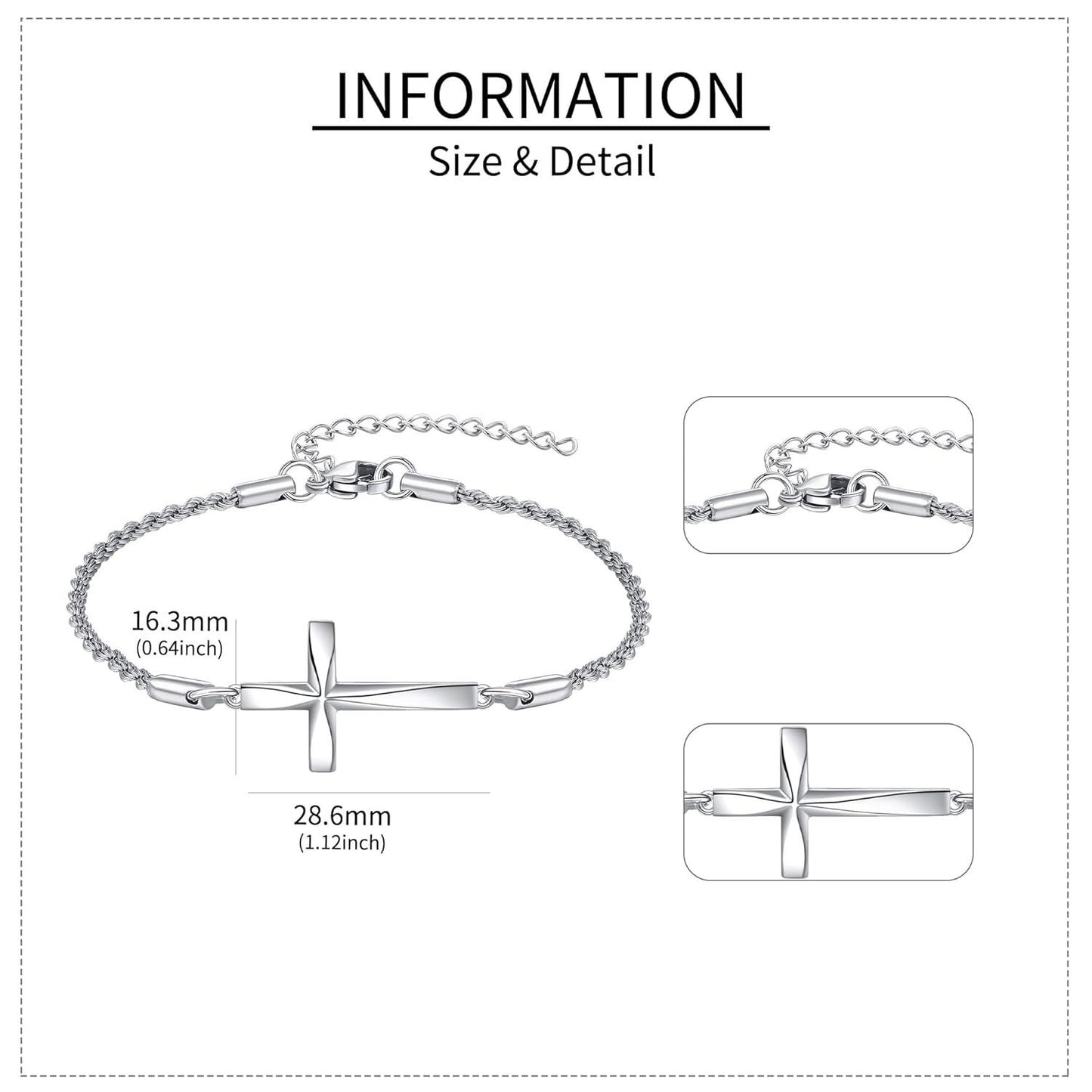 925 Sterling Silver Origami Cross Charm Chain Bracelet s for Women and Girls