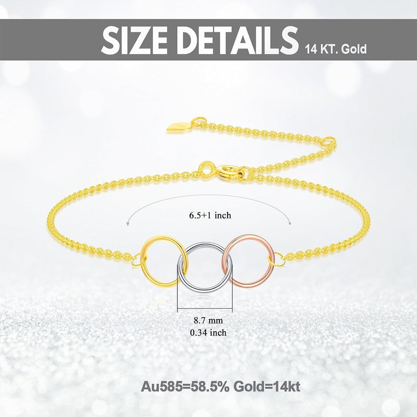 14K Gold Tri-Color Circles Link Chain Bracelet - Infinite Love for Her