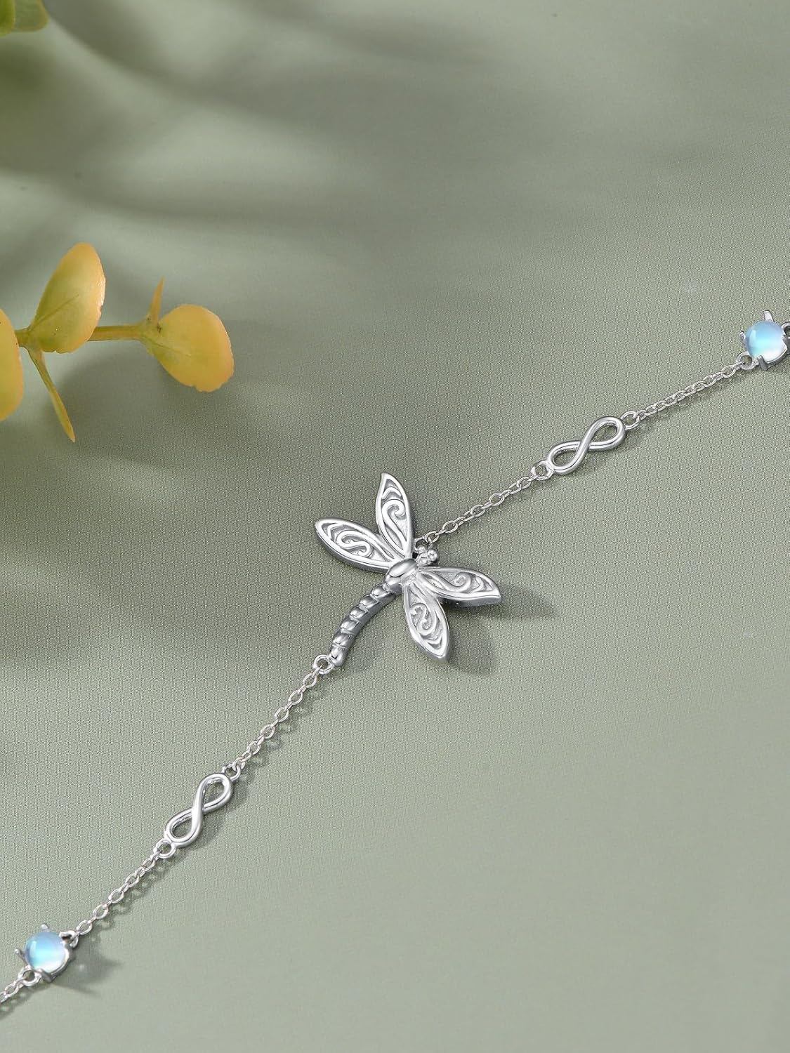 925 Sterling Silver & Cubic Zirconia Infinity Dragonfly Bracelet for Women, Adjustable Chain, Elegant Gift for Mother's Day, Anniversaries