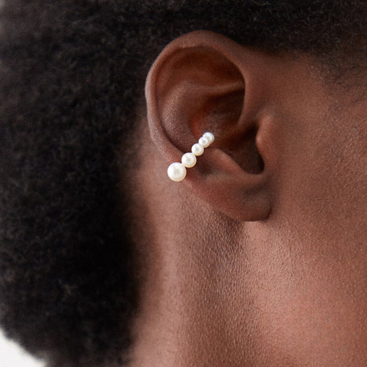 925 Sterling Silver Small And Large Pearl Hoop Ear Cuffs Korean Style Minimalist Earrings For Non-pierced Ears