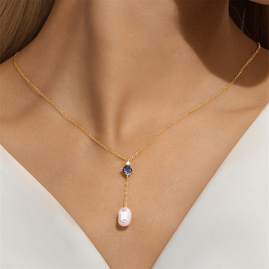 925 Sterling Silver Y-shape Pearl And Zircon Pendant Necklace European Style Hot-selling Unique Design Choker