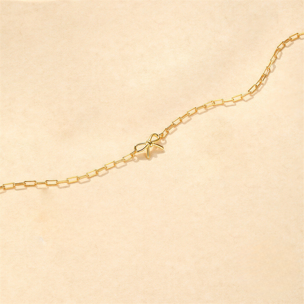 925 Sterling Silver Minimalist Bow Paperclip Chain Bracelet An Ins-style