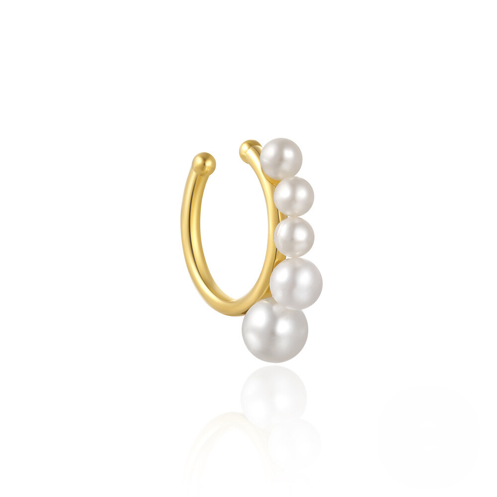 925 Sterling Silver Small And Large Pearl Hoop Ear Cuffs Korean Style Minimalist Earrings For Non-pierced Ears