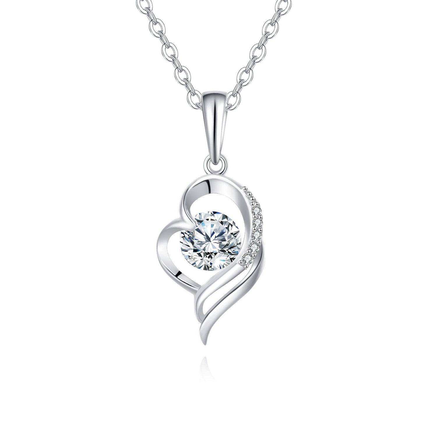 925 Sterling Silver Elegant Heart-shaped Zircon Pendant Necklace With Silver Chain