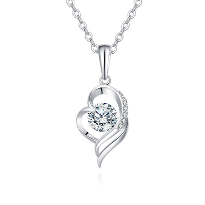 925 Sterling Silver Elegant Heart-shaped Zircon Pendant Necklace With Silver Chain