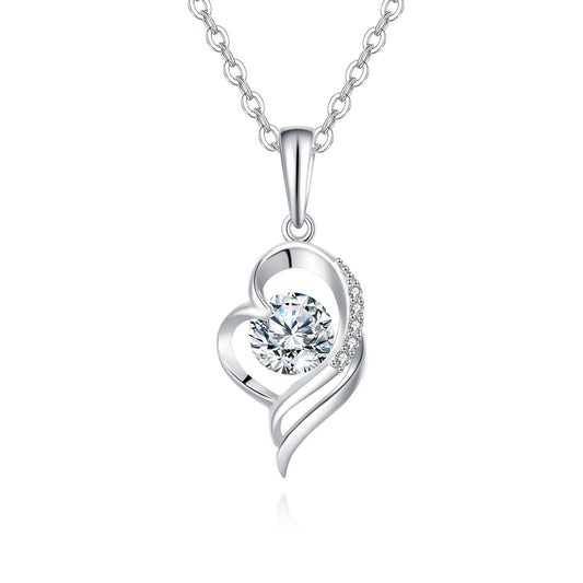 925 Sterling Silver Elegant Heart-shaped Zircon Pendant Necklace With Silver Chain