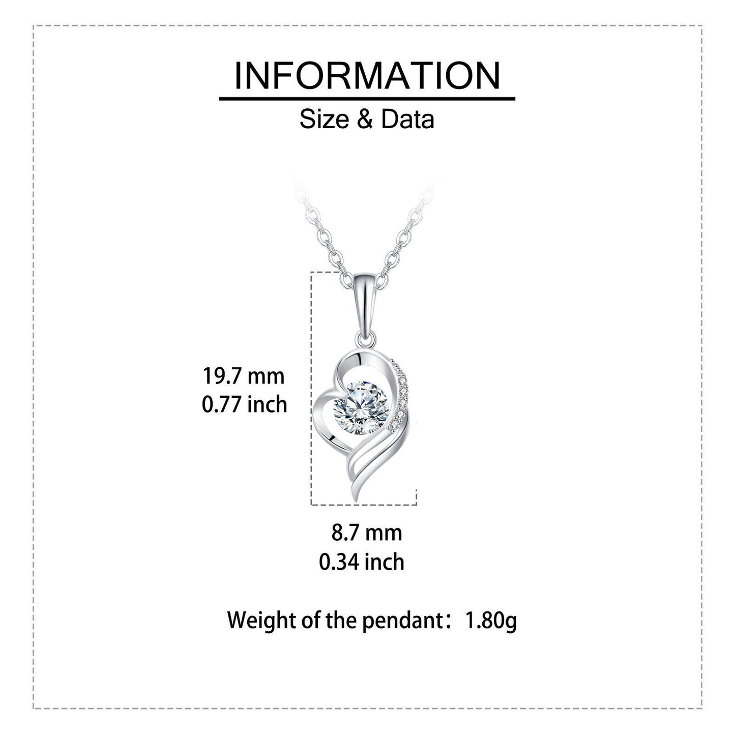 925 Sterling Silver Elegant Heart-shaped Zircon Pendant Necklace With Silver Chain