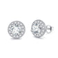 White Gold Plated 925 Sterling Silver Halo Round Cut Moissanite Stud Earrings (6x5 mm)