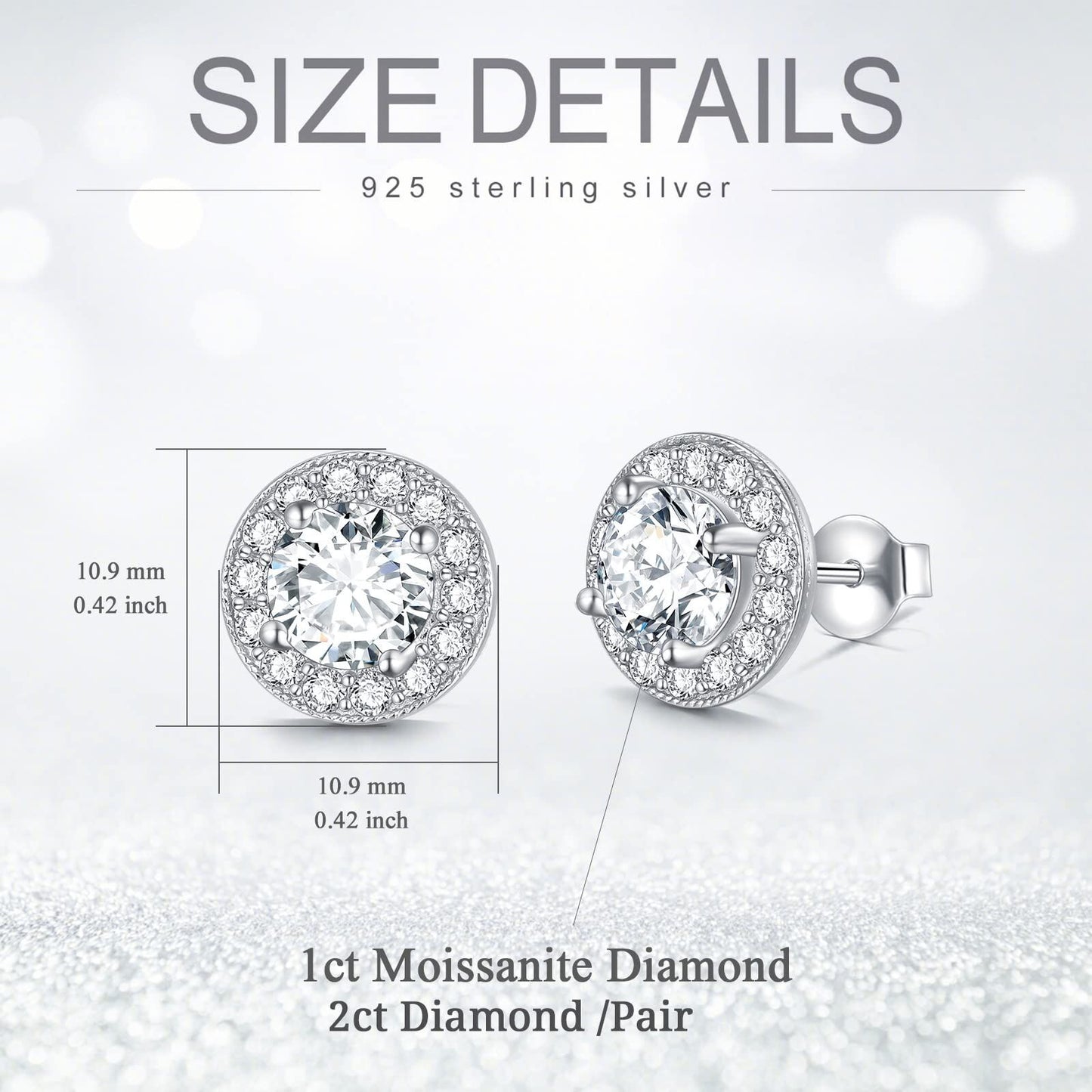 White Gold Plated 925 Sterling Silver Halo Round Cut Moissanite Stud Earrings (6x5 mm)