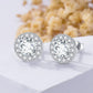 White Gold Plated 925 Sterling Silver Halo Round Cut Moissanite Stud Earrings (6x5 mm)