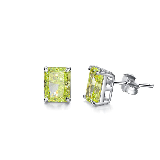 925 Sterling Silver Yellow Emerald Cut CZ Stud Earrings for Women Her Mom Girls