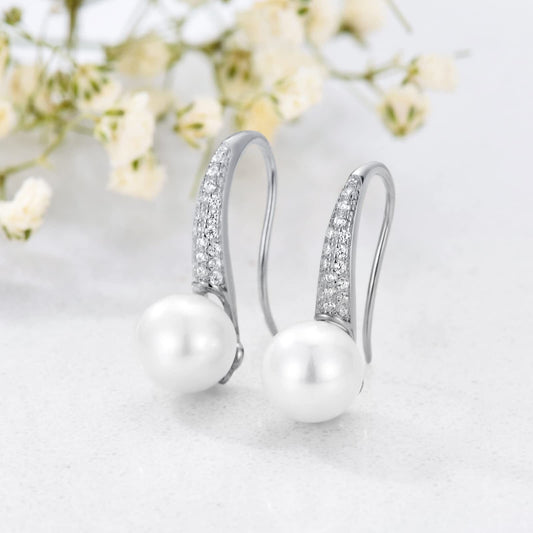 925 Sterling Silver Gold-Plated Freshwater Pearl Dangle Earrings (8mm)