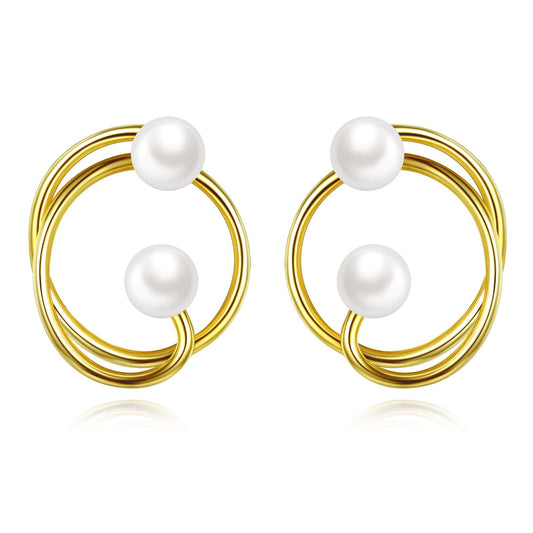925 Sterling Silver Gold Plated Circle Pearl Cluster Stud Earrings for Women Hypoallergenic