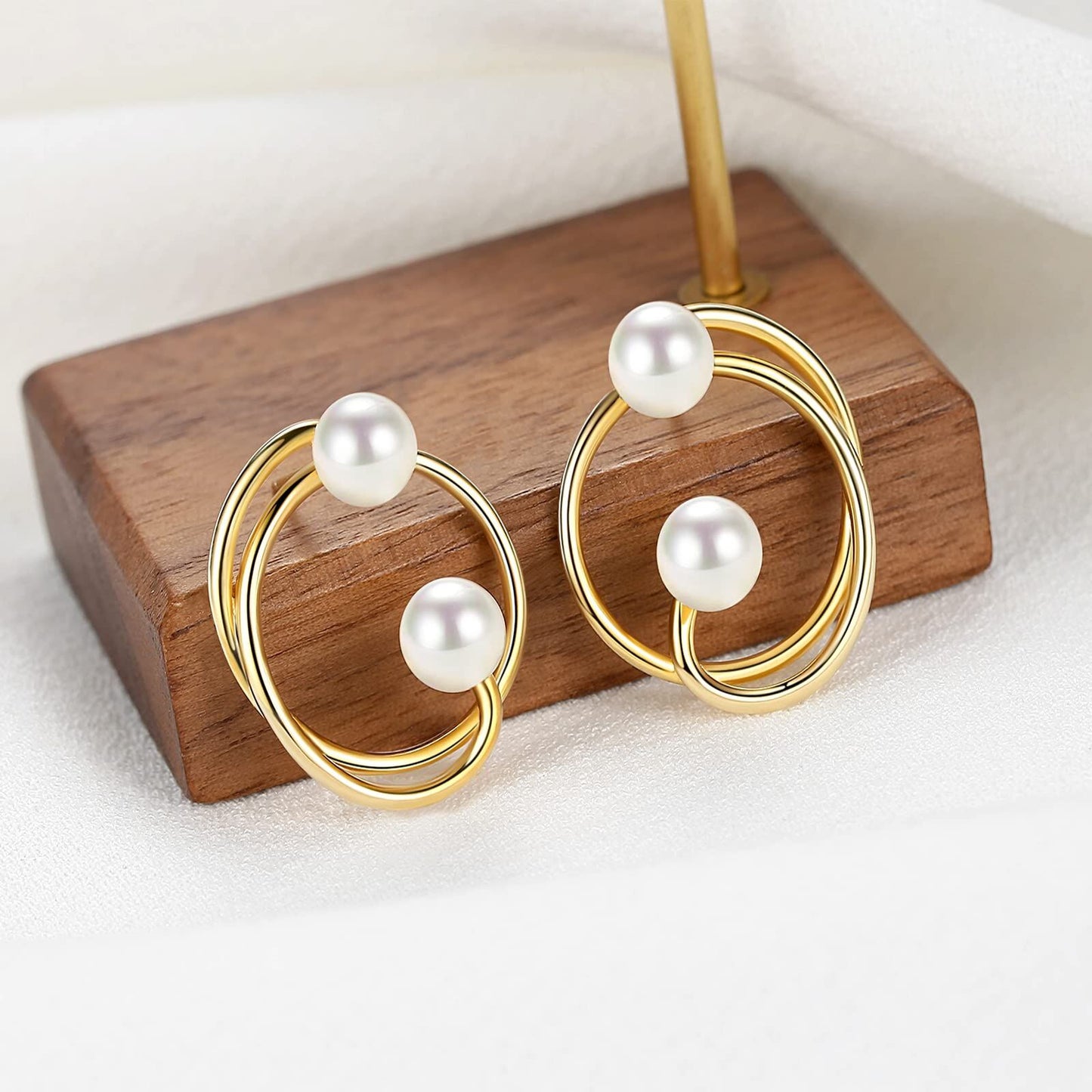 925 Sterling Silver Gold Plated Circle Pearl Cluster Stud Earrings for Women Hypoallergenic