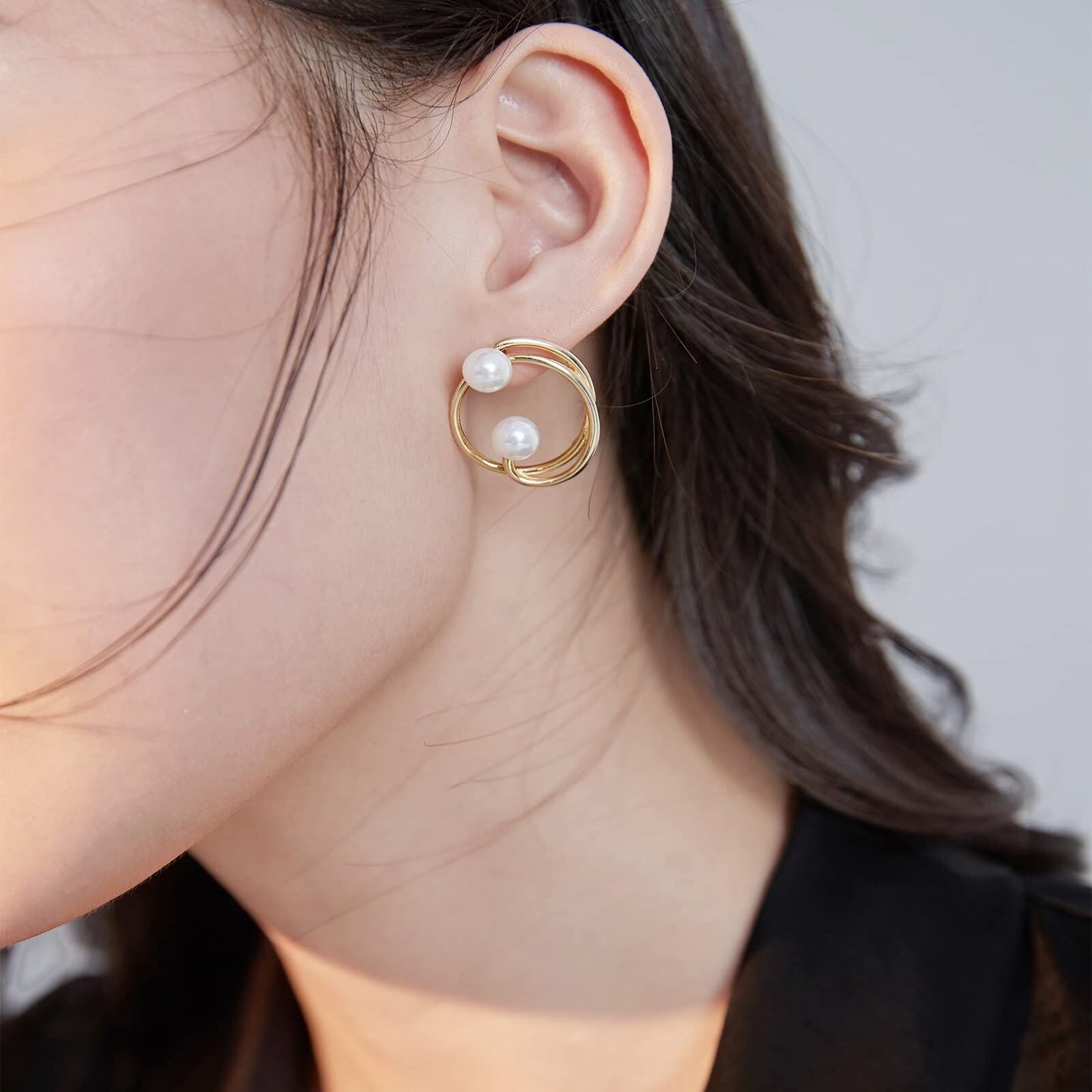 925 Sterling Silver Gold Plated Circle Pearl Cluster Stud Earrings for Women Hypoallergenic