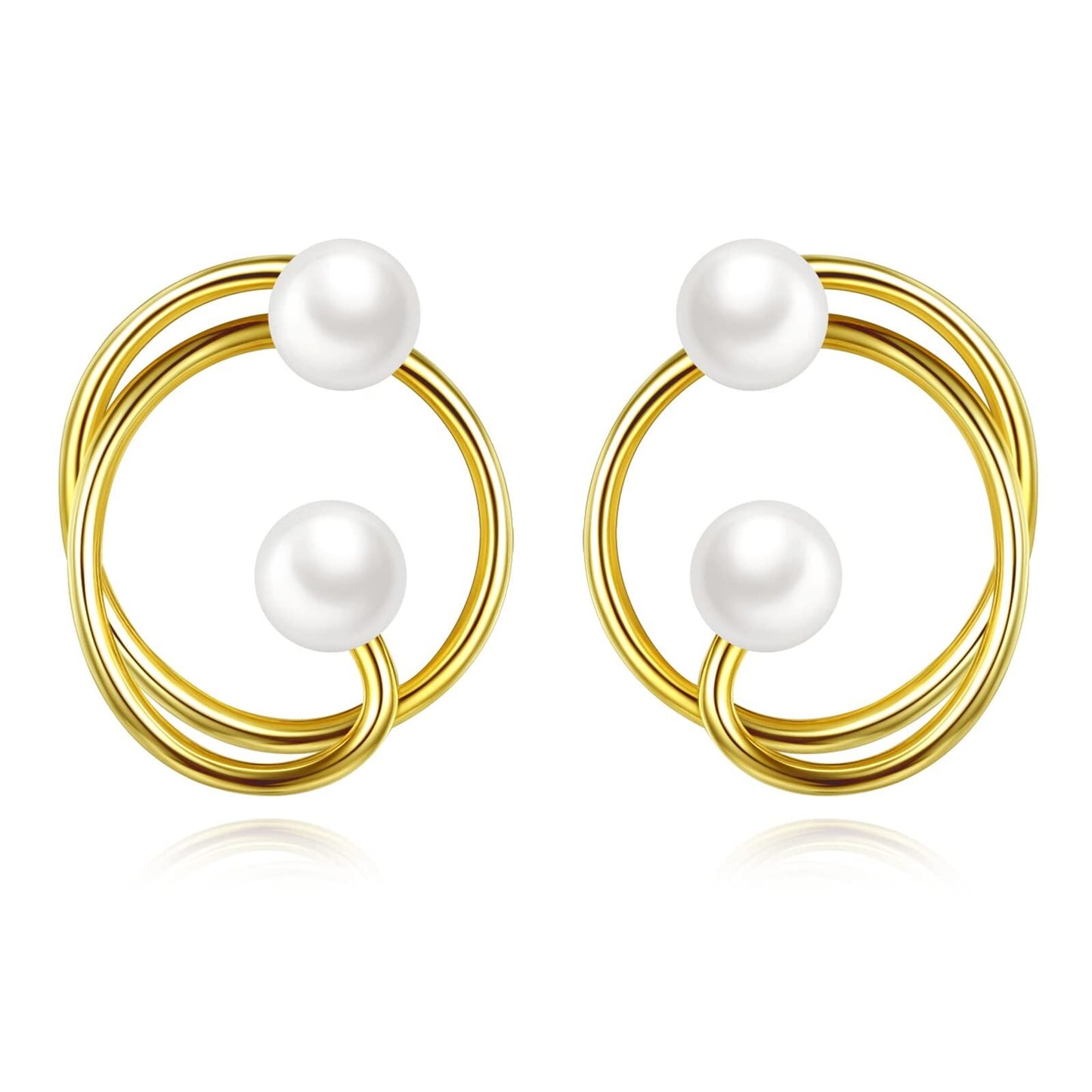 925 Sterling Silver Gold Plated Circle Pearl Cluster Stud Earrings for Women Hypoallergenic