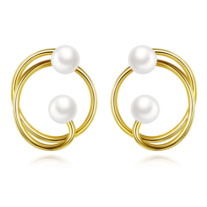 925 Sterling Silver Gold Plated Circle Pearl Cluster Stud Earrings for Women Hypoallergenic