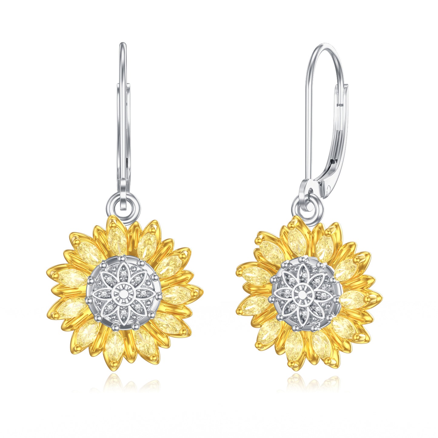 925 Sterling Silver Sunflower Shape Hypoallergenic Hoop Earrings for Women
