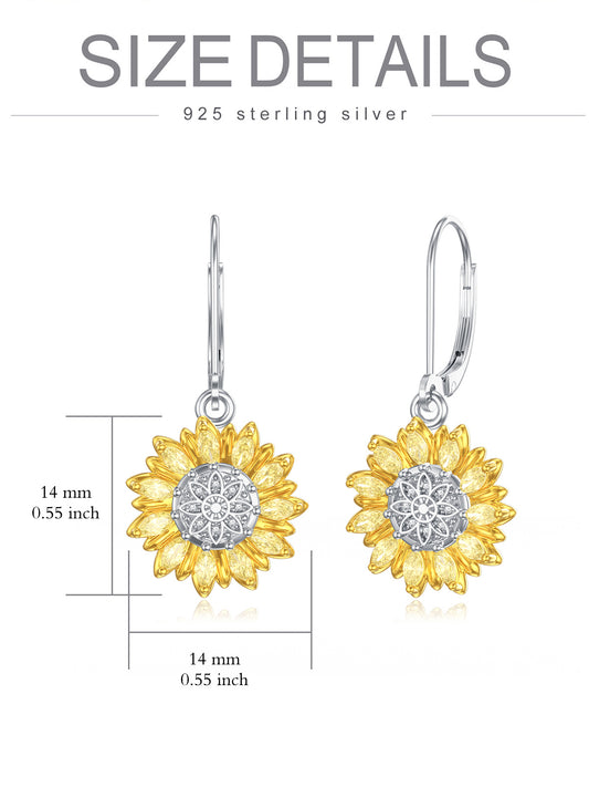 925 Sterling Silver Sunflower Shape Hypoallergenic Hoop Earrings for Women