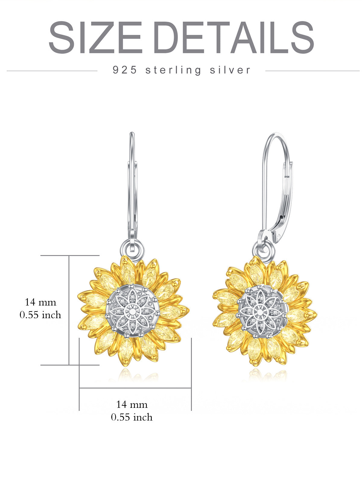 925 Sterling Silver Sunflower Shape Hypoallergenic Hoop Earrings for Women