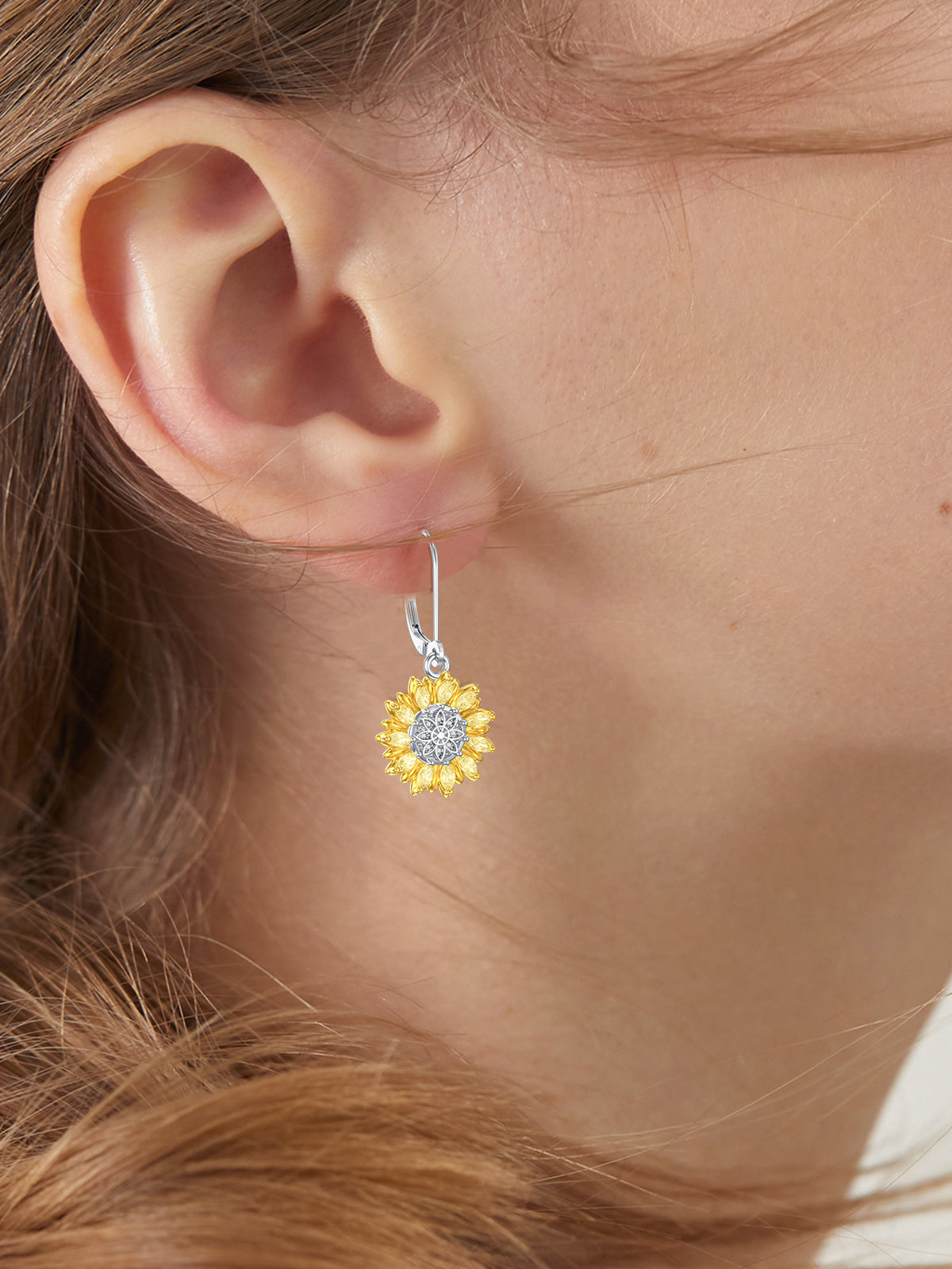925 Sterling Silver Sunflower Shape Hypoallergenic Hoop Earrings for Women