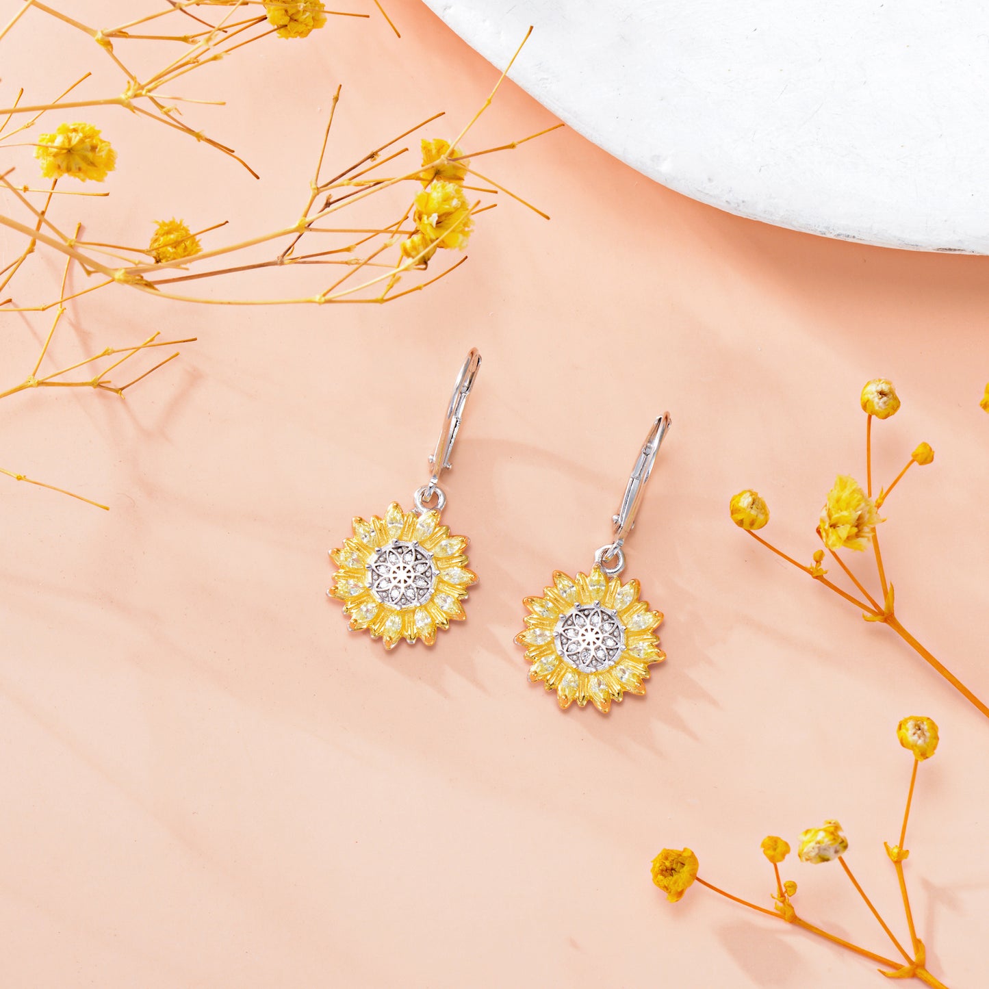 925 Sterling Silver Sunflower Shape Hypoallergenic Hoop Earrings for Women