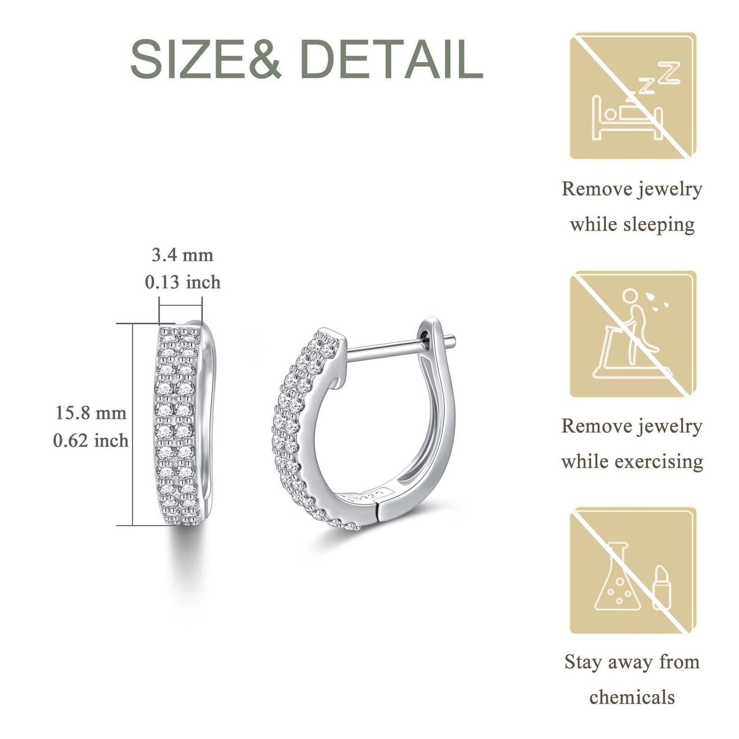925 Sterling Silver 925 Cubic Zirconia Huggie Hoop Earrings