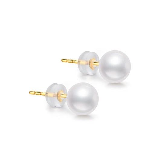 10K Gold AAAA+ White Freshwater Pearl 5 10mm Stud Earrings for Women