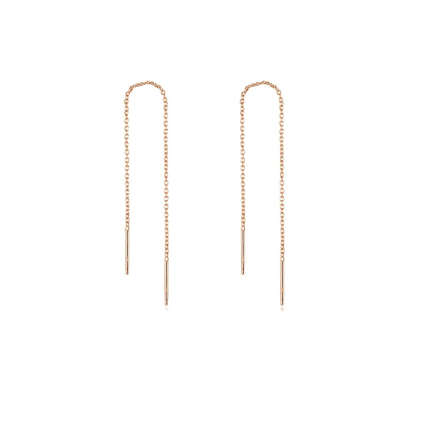 Gold 925 Sterling Silver Threader Chain Dangle Earrings with Long Bar Pendant for Women 925 Gold Plated Minimalist  Idea