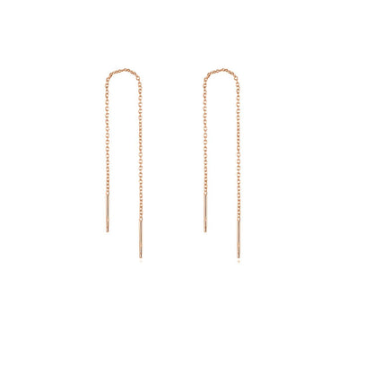 Gold 925 Sterling Silver Threader Chain Dangle Earrings with Long Bar Pendant for Women 925 Gold Plated Minimalist  Idea