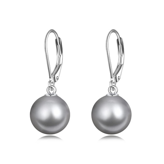 925 Sterling Silver Grey Freshwater Cultured Pearl Leverback Dangle Drop Earrings for Women