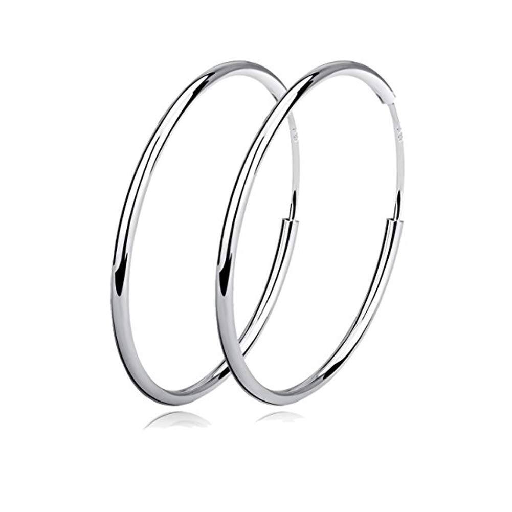 925 Sterling Silver Hoop Earrings Polished Round Circle Endless 20 80mm