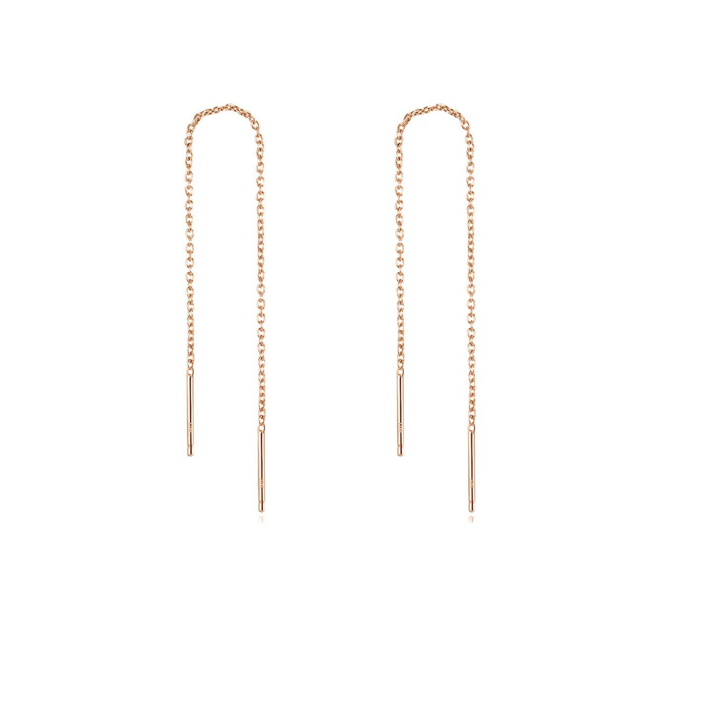 Gold 925 Sterling Silver Threader Chain Dangle Earrings with Long Bar Pendant for Women 925 Gold Plated Minimalist  Idea